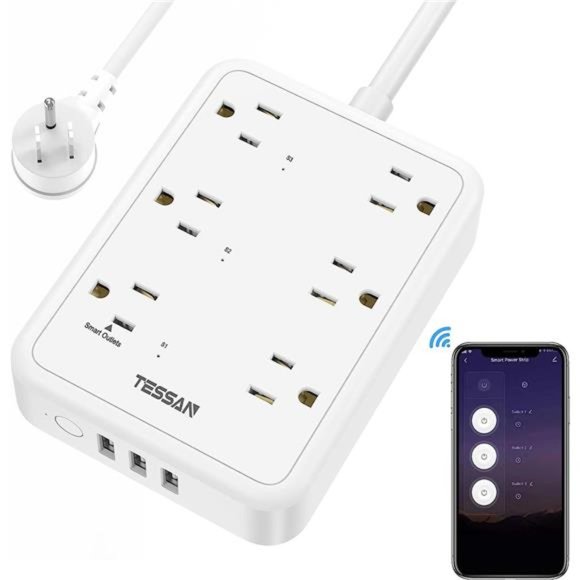 Smart Power Strip,WiFi Flat Plug Strip with 3 Smart Outlets & 3 USB Ports,6 Feet - Picture 1 of 6